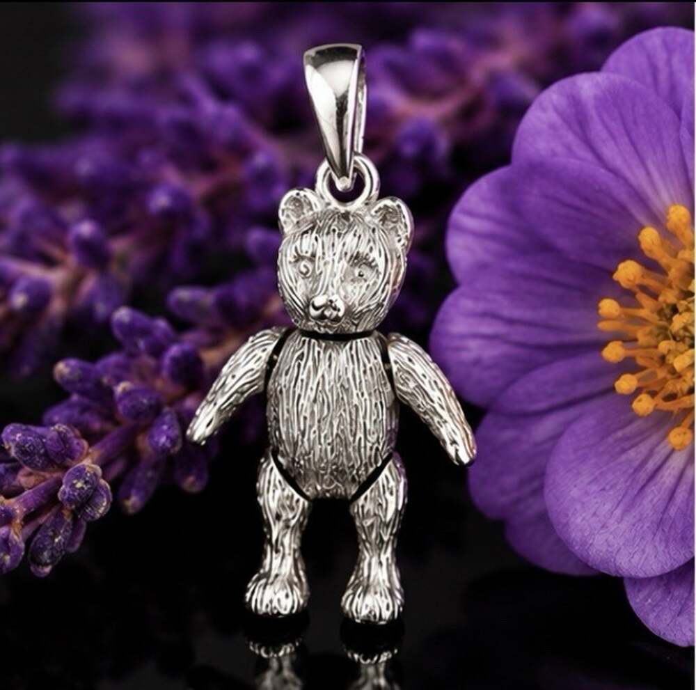 Vintage 925 Sterling Silver Articulated Teddy Bear Charm Pendant 1” Jointed